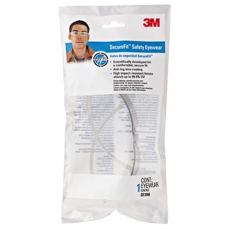 3M SecureFit 200, Safety Glasses, Anti-Fog & Anti-Scratch, Clear Lens, Clear Frame SF200-PV6